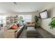 Cozy living room with comfortable seating, a large window, a TV, and bookshelves at 2509 Estancia Blvd, Clearwater, FL 33761
