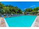 Large community pool with lounge chairs, surrounded by mature trees and a fence at 2509 Estancia Blvd, Clearwater, FL 33761