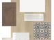 Selection of interior design samples with wood flooring and decorative tile options at 28784 Rambutan Dr, Wesley Chapel, FL 33543