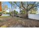 Spacious backyard featuring mature trees and a privacy fence, offering plenty of room to roam at 3092 Osprey Ln, Clearwater, FL 33762