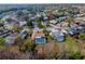Aerial view showcases a neighborhood with pools, lush landscaping, and diverse home styles at 8701 Braxton Dr, Hudson, FL 34667
