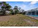 Expansive backyard featuring a pool and lush greenery, providing a serene and private outdoor retreat at 8701 Braxton Dr, Hudson, FL 34667
