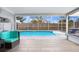 Relaxing screened-in pool area with comfortable seating, ideal for entertaining or enjoying a quiet afternoon at 9040 Lunar Ln, Port Richey, FL 34668