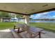 Picnic shelter featuring a large table and a view of the lake with surrounding gazebos at 3046 Lake Padgett Dr, Land O Lakes, FL 34639