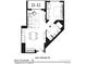 Detailed floor plan of a one-bedroom villa showcases the layout with a bedroom, bathroom, living area, and balcony at 15000 Madeira Way # 413, Madeira Beach, FL 33708