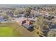 Sweeping aerial shot showcasing a home with a screened pool in a lush, residential community at 9234 Duffer Ct, Hudson, FL 34667