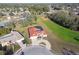 Aerial shot of the home showcasing the property's layout, including circular driveway and pool at 9234 Duffer Ct, Hudson, FL 34667