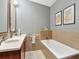 Contemporary bathroom with a soaking tub and neutral tile accents at 111 N 12Th St # 1820, Tampa, FL 33602