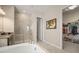 Bright bathroom with a large soaking tub, shower, and a walk-in closet at 11717 Navajo Sandstone St, Riverview, FL 33579