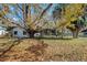 Leaf-strewn backyard features a spacious lawn with large trees, offering a serene and private outdoor space at 16106 Blackbeard Ln, Hudson, FL 34667