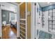 Charming renovated bathroom with an enclosed shower, attractive tile flooring, and a view to a bright, relaxing bedroom at 2885 18Th N Ave, St Petersburg, FL 33713