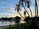 Beautiful waterfront view with palm trees and a bridge at sunset at 610 Casabella Dr, Bradenton, FL 34209