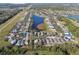 Community aerial view showcasing homes, a tranquil lake, and surrounding greenery at 7945 Carriage Pointe Dr, Gibsonton, FL 33534