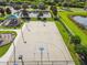 Aerial view of a basketball court located near a playground and a small pond at 7945 Carriage Pointe Dr, Gibsonton, FL 33534