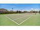 The community tennis court features a green surface, white lines, a net, and lights at 7945 Carriage Pointe Dr, Gibsonton, FL 33534