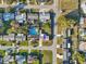 Overhead view of a home with a private pool in a residential area with well-maintained lawns at 5117 Cape Cod Dr, Holiday, FL 34690