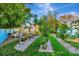 Lush backyard featuring picnic tables, benches, and rows of small trees and bamboo at 1011 W Columbus Dr, Tampa, FL 33602