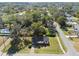 Aerial view of a cozy single story home nestled among mature trees in a charming neighborhood at 38638 2Nd Ave, Zephyrhills, FL 33542