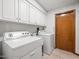 Bright laundry room featuring a utility sink, washer, dryer, and plenty of storage cabinets at 5443 Ott Ct, Spring Hill, FL 34608