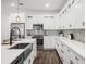 Contemporary kitchen with stainless steel appliances, stylish backsplash, white cabinetry, and wood flooring at 6213 64Th N Way, Pinellas Park, FL 33781