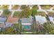 Aerial shot of a residential property showing its cozy backyard pool, mature shade trees, and private outdoor space at 1937 Palm Dr, Clearwater, FL 33763
