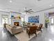 Bright living room boasts a fireplace, contemporary art and neutral-toned furniture for relaxing and entertaining at 2603 W Parkland Blvd, Tampa, FL 33609
