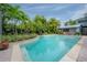 Beautiful turquoise in-ground pool surrounded by lush tropical landscaping and a charming pool house at 5114 N Branch Ave, Tampa, FL 33603