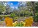 Backyard featuring a pond view and cozy seating area for relaxation at 110 Woods Landing Trl, Oldsmar, FL 34677