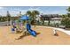 Community playground area with slide, climbing structure, and seating near the pool at 12352 49Th E St, Parrish, FL 34219