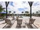 Poolside lounge area with lounge chairs, tables, and palm trees at 12352 49Th E St, Parrish, FL 34219