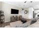 Cozy living room with a large TV, comfortable seating, and stylish decor at 21826 Pineywood Loop, Land O Lakes, FL 34639