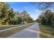 A paved path lined with mature trees, perfect for walking, biking, and enjoying the neighborhood's tranquility at 1545 Pasadena Dr, Dunedin, FL 34698