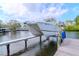 Private boat dock with lift providing easy access to deep-water ways and recreational boating at 320 Georgia Ave, Crystal Beach, FL 34681