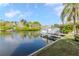 Calm water view featuring the canal and boat docks, creating a tranquil and picturesque setting at 320 Georgia Ave, Crystal Beach, FL 34681