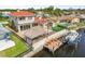 Aerial view of the home shows pool, tiki hut, boat dock, and canal at 1336 51St Ne Ave, St Petersburg, FL 33703