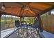 Covered outdoor seating area with a table and chairs, perfect for enjoying the views at 1401 Ventana Dr, Sun City Center, FL 33573