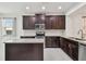 Modern kitchen features dark wood cabinetry, stainless steel appliances, granite countertops, and a functional center island at 17596 Terrazzo Way, Land O Lakes, FL 34638