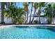 Close-up of pool showcasing its clear water and surrounding tropical landscaping with palms at 230 S Julia Cir, St Pete Beach, FL 33706