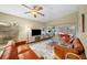 Cozy living room featuring wood-look floors, a ceiling fan, neutral walls, and glass doors to the sunroom at 2905 Bay St, Sarasota, FL 34237