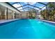 Sparkling pool in screened enclosure with inviting blue tile and lush landscaping at 4309 Deepwater Ln, Tampa, FL 33615