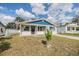 Charming single-story home with blue accents, a well-maintained lawn, and a new fence at 6303 Central Ave, New Port Richey, FL 34653