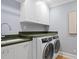 Modern laundry room with front load washer/dryer and white cabinets at 1002 S Frankland Rd, Tampa, FL 33629