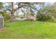 Large backyard with mature trees and a shed for extra storage, giving a sense of space and functionality at 36246 Peak St, Zephyrhills, FL 33541