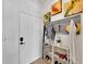 Bright entryway with a white door, coat rack, and colorful bird artwork creating an inviting welcome at 5000 Culbreath Key Way # 9-102, Tampa, FL 33611