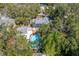 Overhead view of the property highlighting the inviting pool, deck area, and serene backyard setting, surrounded by mature trees at 1209 E Idlewild Ave, Tampa, FL 33604