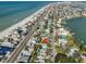 Aerial view of beach neighborhood with beach access and the home pinpointed at 15548 1St E St, Redington Beach, FL 33708