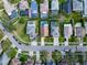 A vibrant aerial view of a neighborhood showcasing an array of homes, lush greenery, and tranquil swimming pools at 1609 Shady Oaks Dr, Oldsmar, FL 34677