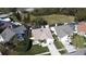 Aerial perspective of houses with fenced yards, screened-in pools, and lush greenery in a residential area at 8731 Boysenberry Dr, Tampa, FL 33635