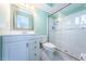 Bathroom featuring white vanity, toilet, and glass shower with a shower head at 9940 69Th N St, Pinellas Park, FL 33782