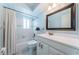 Traditional bathroom with white vanity, white bath tub, and window at 9940 69Th N St, Pinellas Park, FL 33782